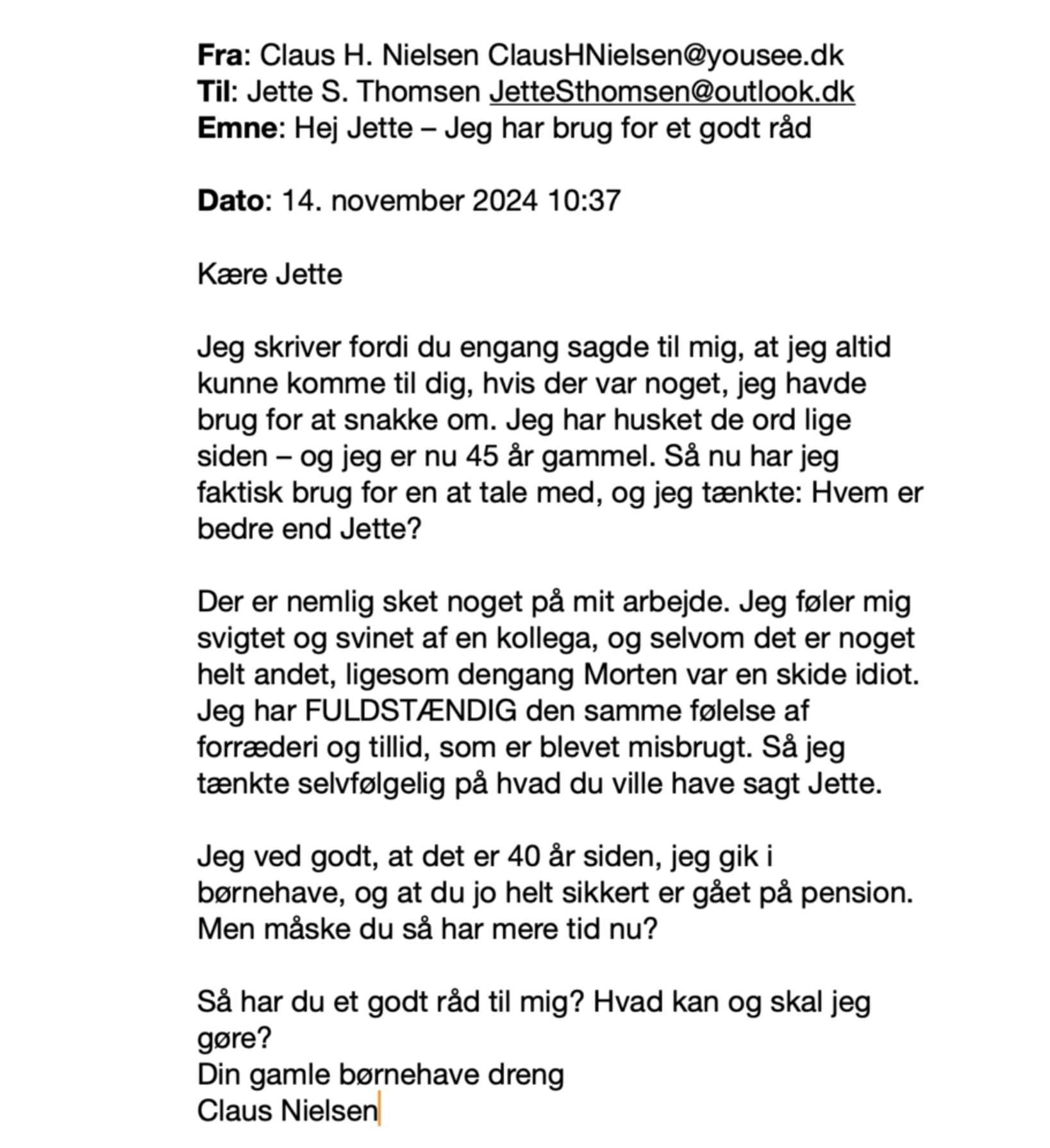 Screenshot af første mail